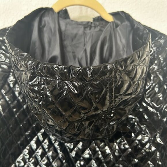 NWT Quilted Patent Leather Rain Coat Jacket With Pockets - Picture 8 of 14
